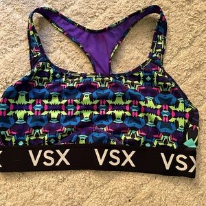 sports bra from vsx sport, large, pink purple green blue and black